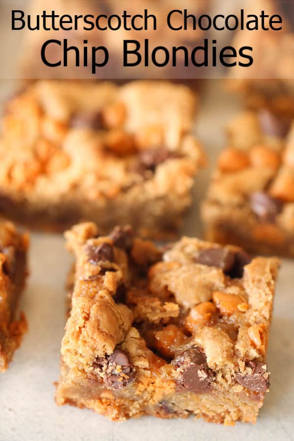 Butterscotch Chocolate Chip Blondies cut into squares