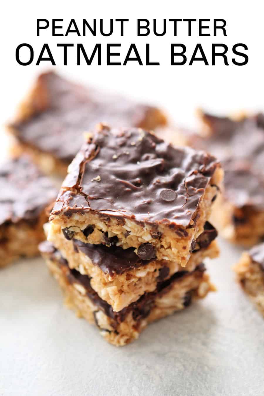 Healthier Chewy Peanut Butter Oatmeal Bars stacked