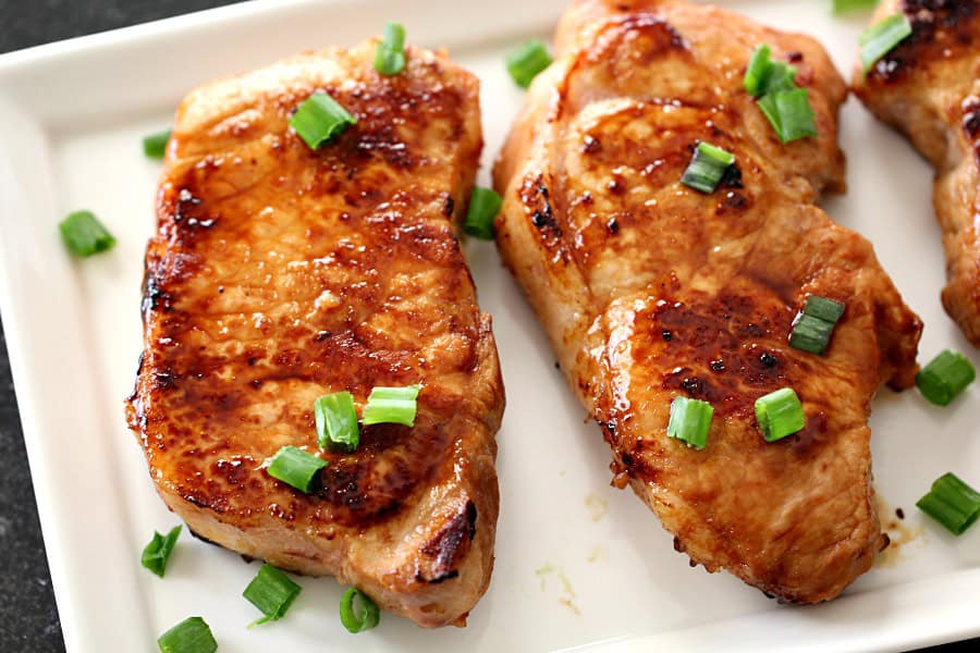 Easy Marinated Pork Chops on white plate