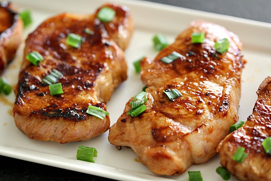 Easy Marinated Pork Chops on white plate