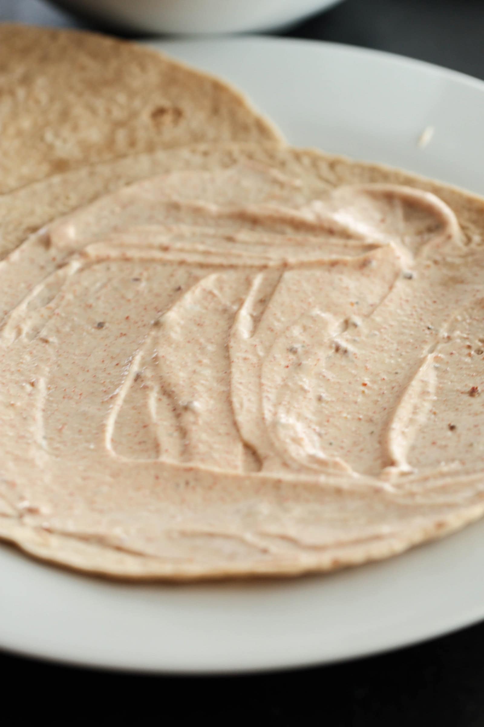 Fiesta Ranch Mix spread on tortilla