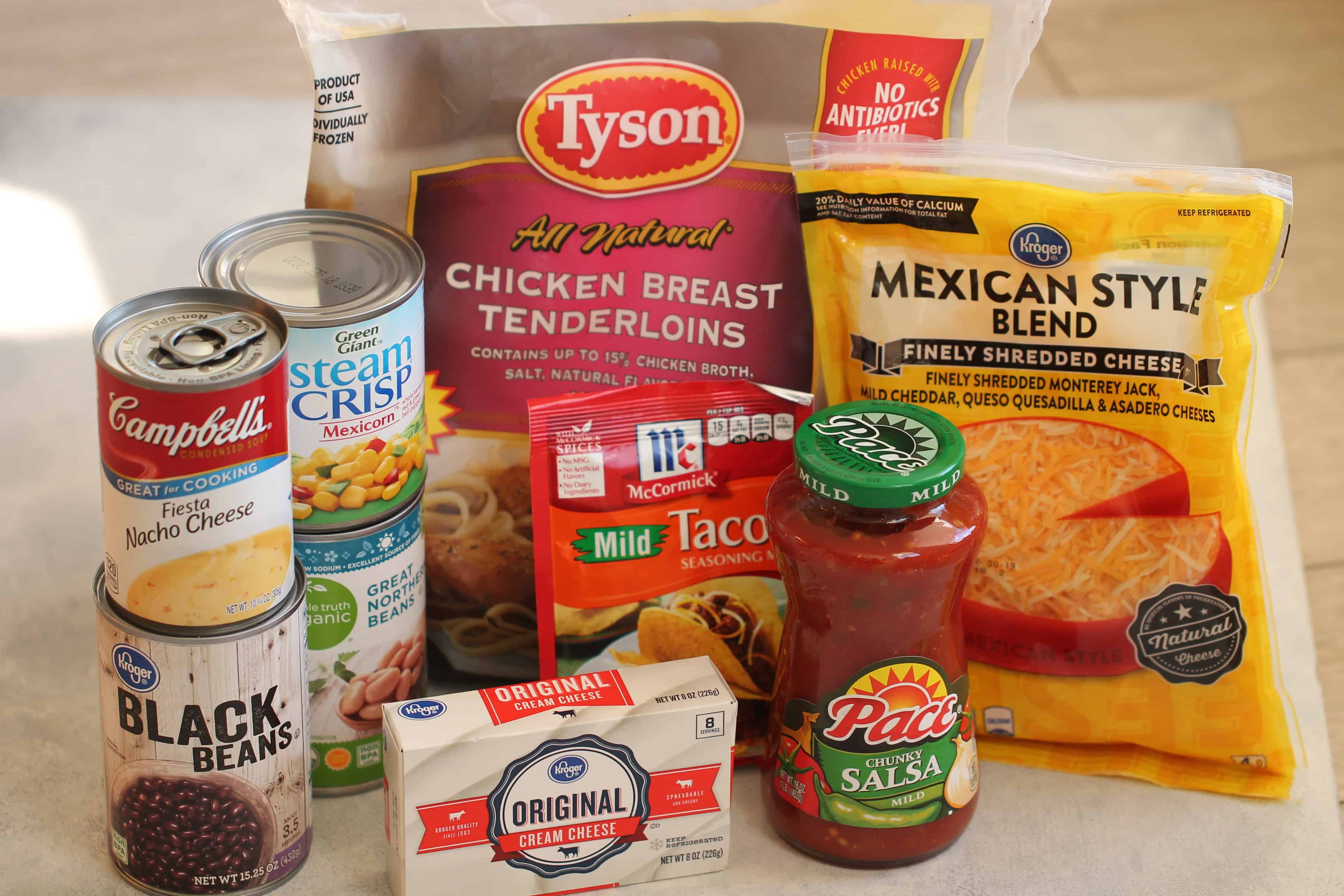 Ingredients for Slow Cooker Creamy Bean and Salsa Chicken