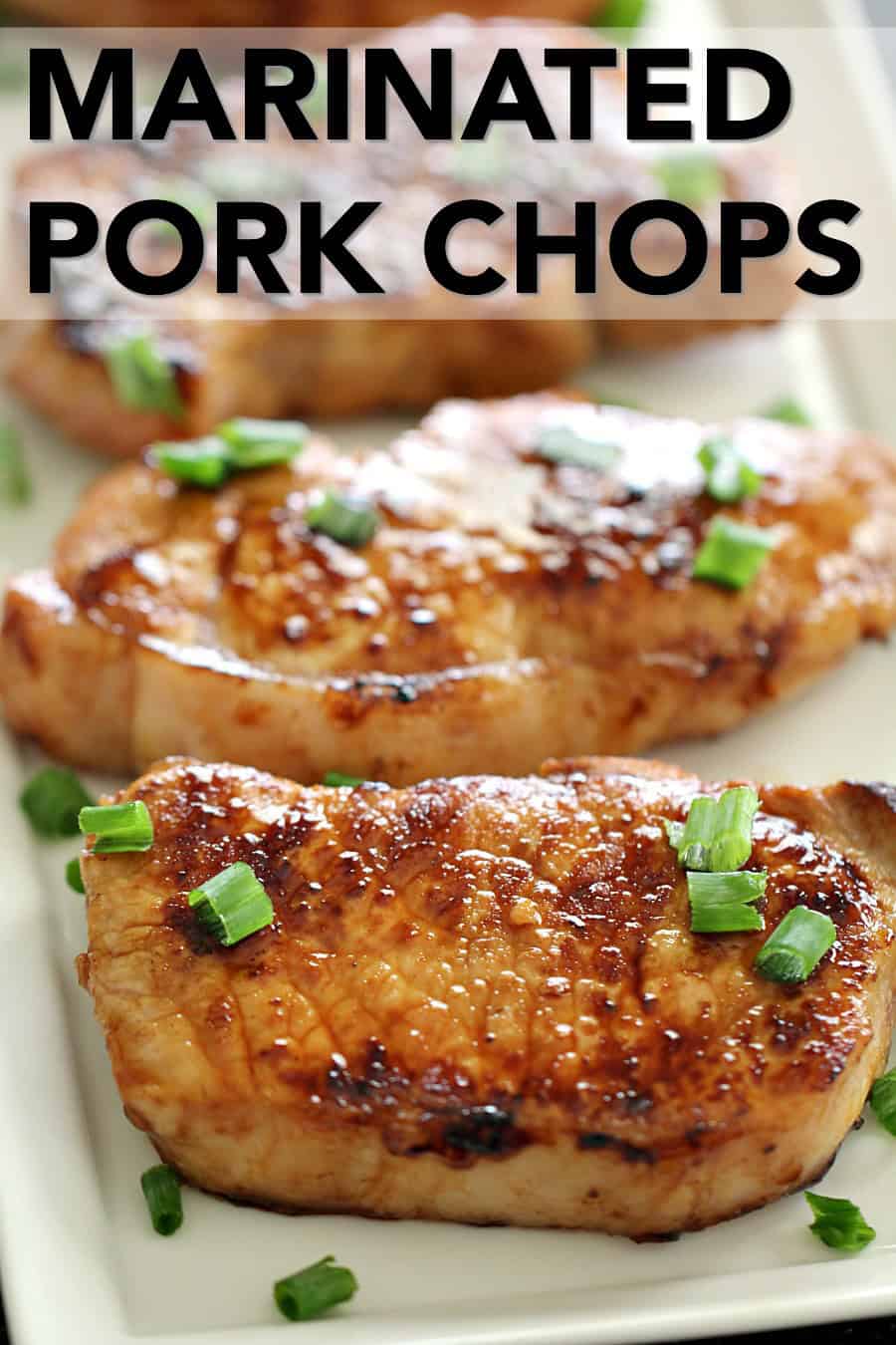 Easy Marinated Pork Chops on white plate