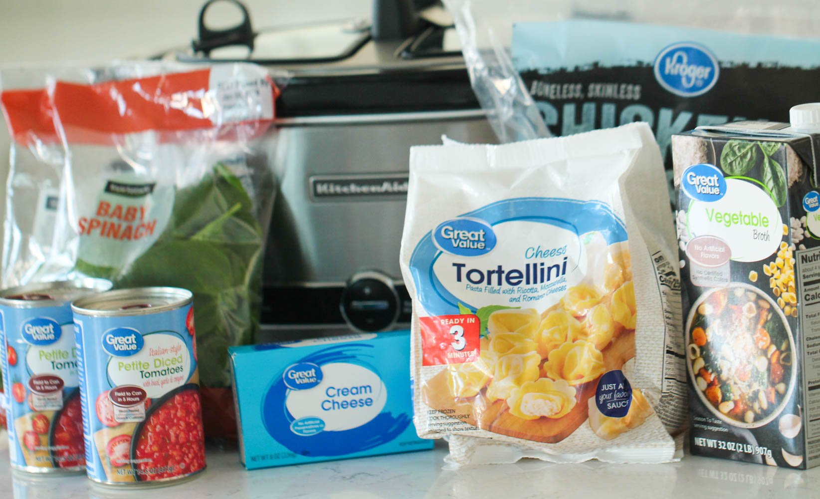 Ingredients for Slow Cooker Chicken Tortellini Tomato Soup