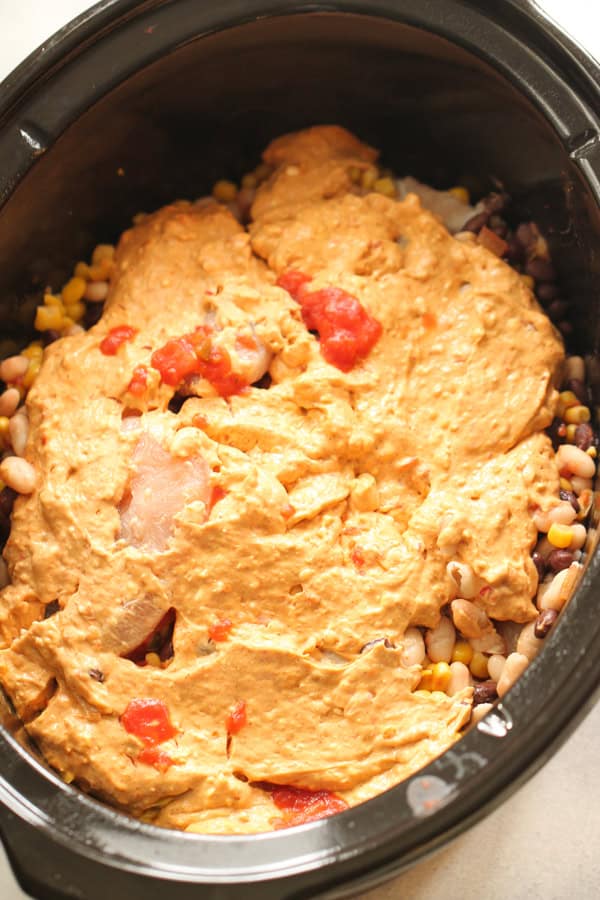 Slow Cooker Creamy Bean and Salsa Chicken in the slow cooker