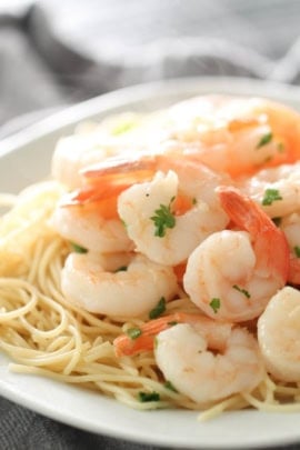 lemon garlic shrimp over angle hair pasta