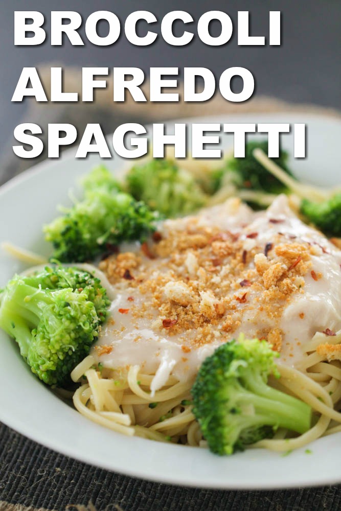A plate of Broccoli Alfredo Spaghetti