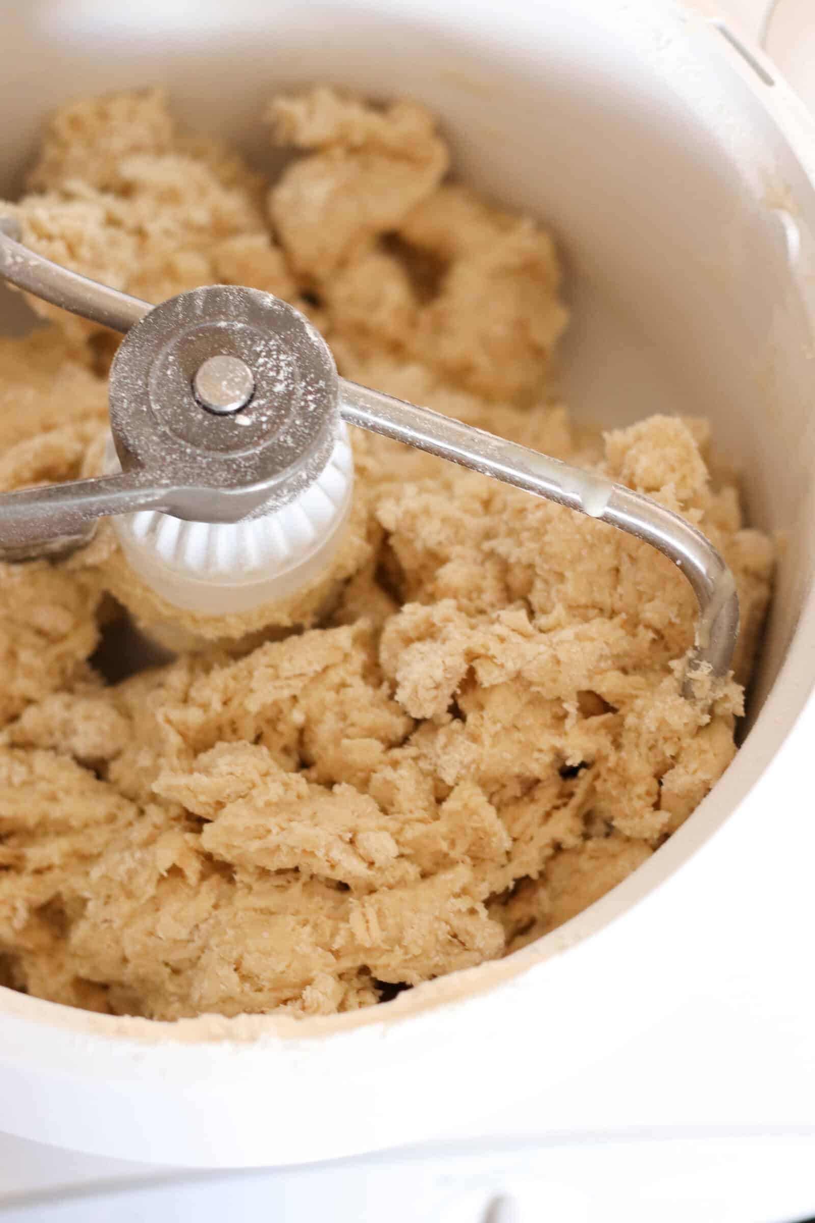 Stand mixer with bread dough inside