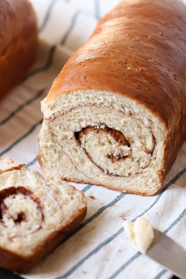 cinnamon swirl bread sliced with butter