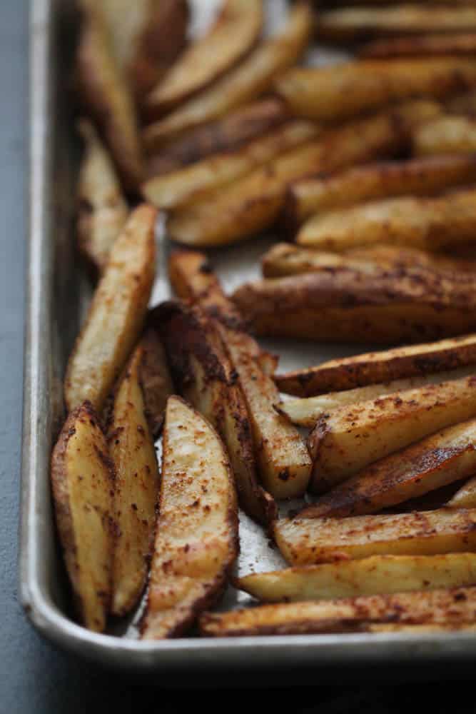 Easy Baked Taco Fries on a baking sheet