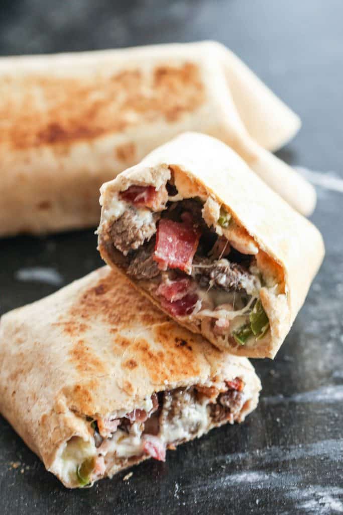 bacon philly cheesesteak wraps