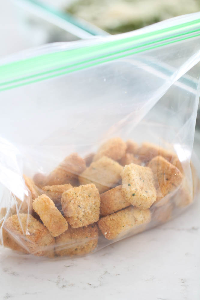 Garlic Croutons in a plastic bag