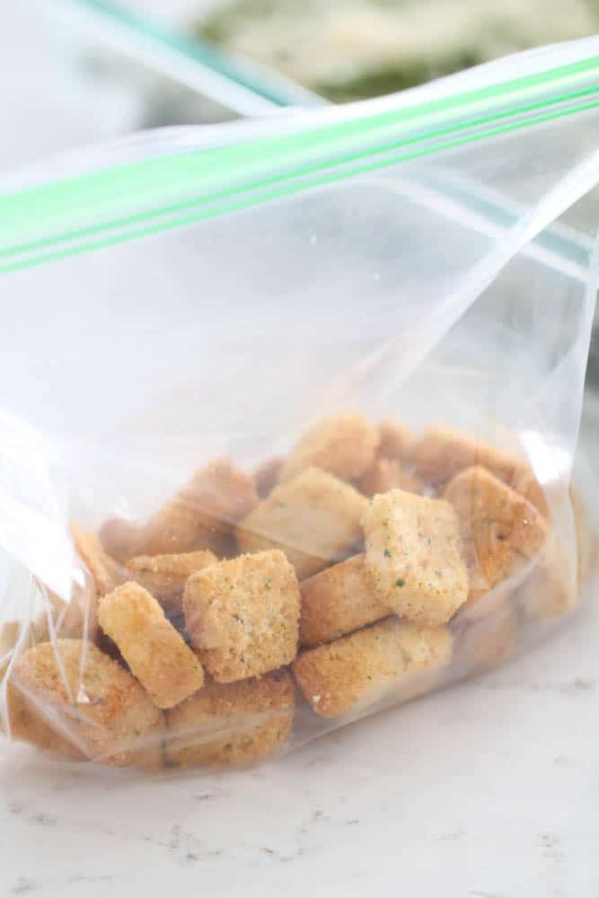 Garlic Croutons in a plastic bag