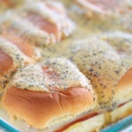 Turkey and Swiss Cheese Sliders in a baking dish.