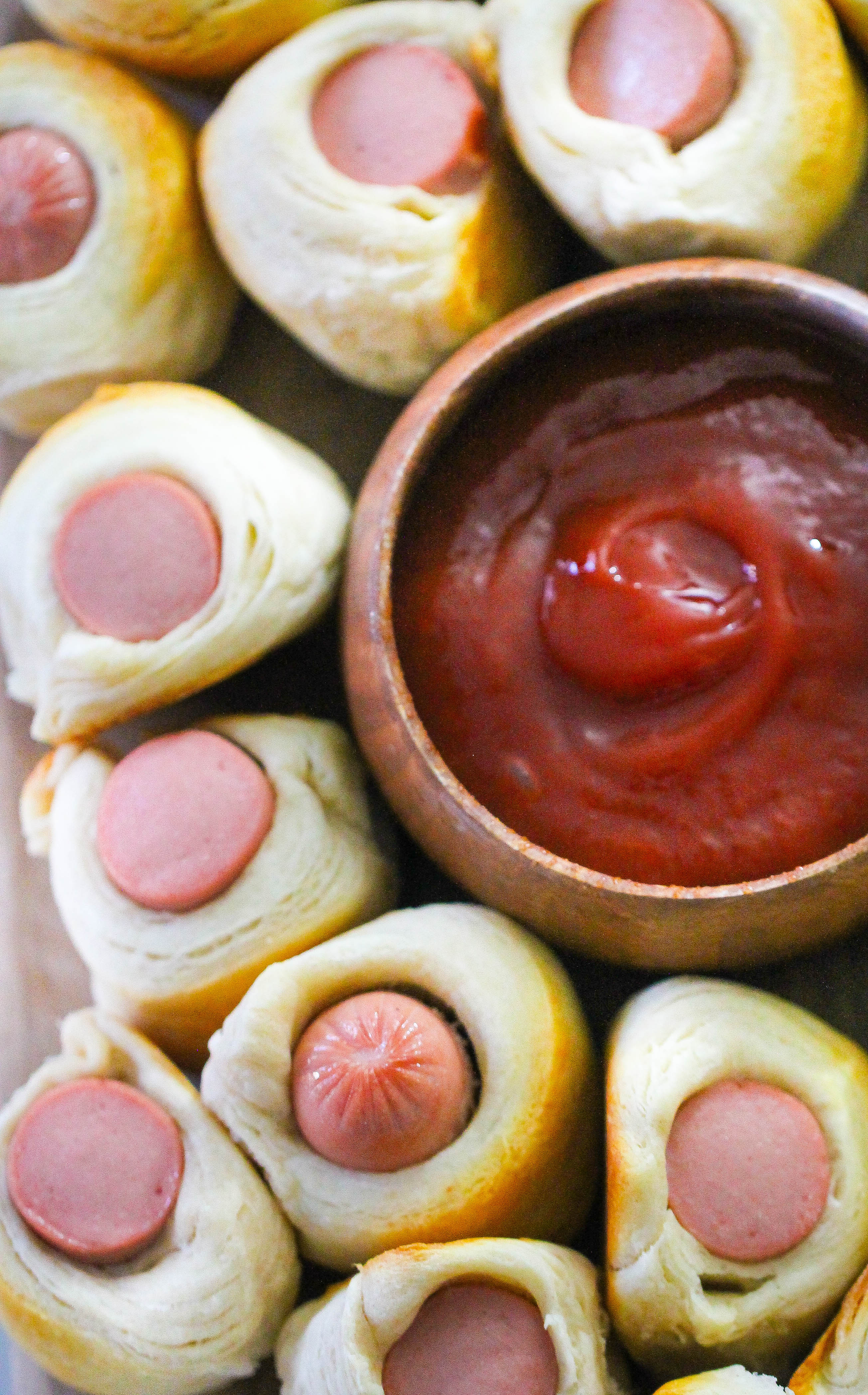 Classic Pigs in a Blanket with ketchup