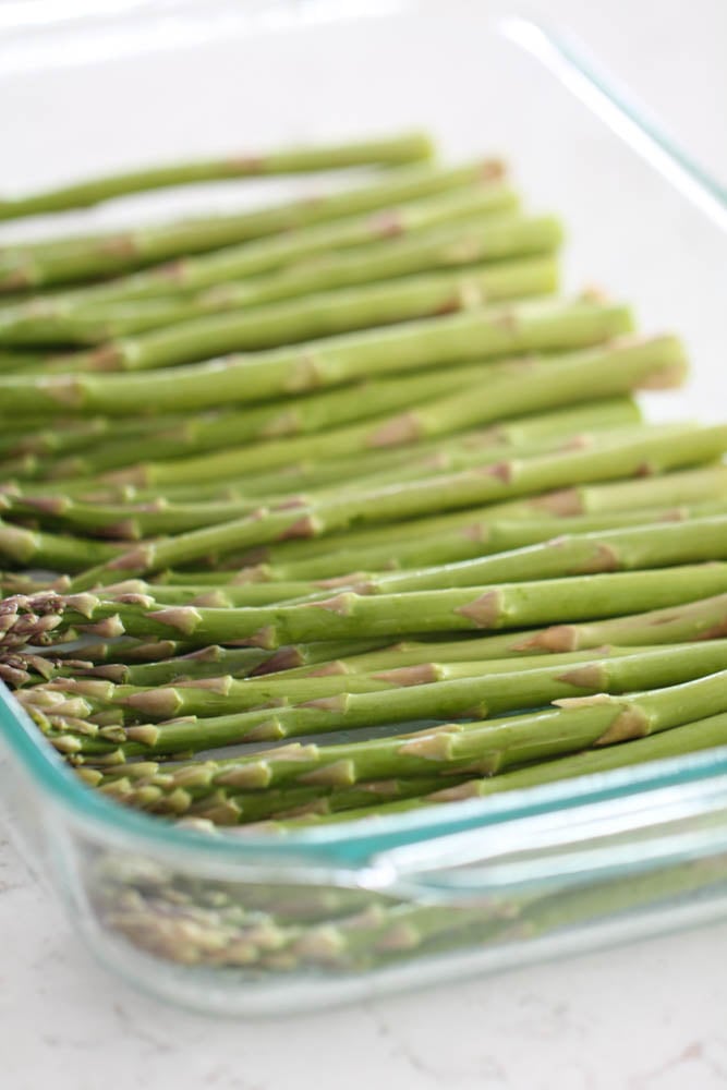 Clean asparagus in a pan