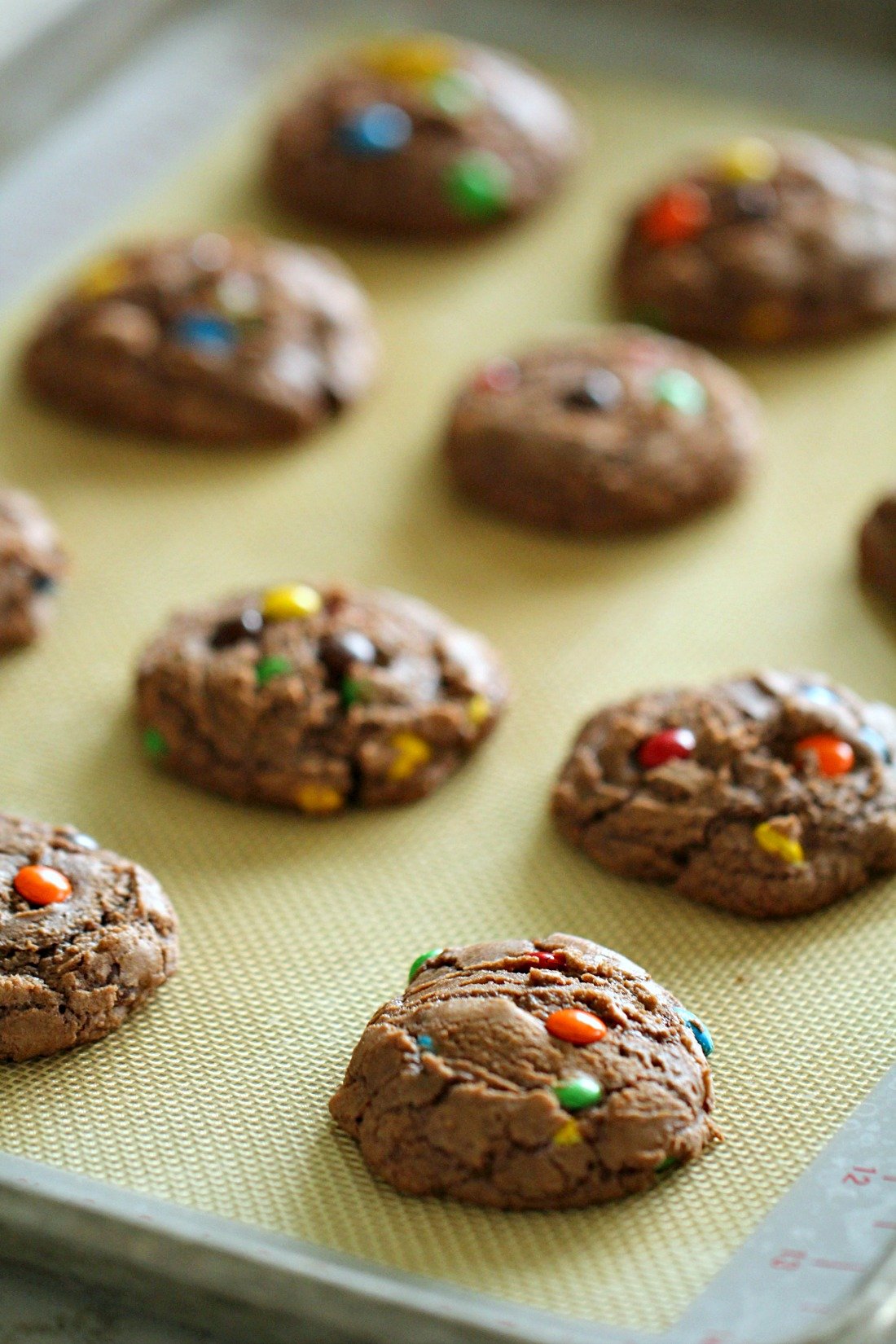 Brownie Mix Cookies on a baking sheet