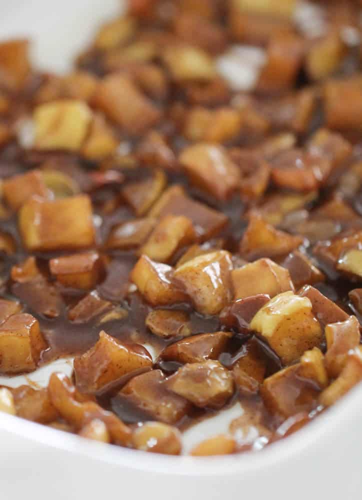 Apple Mixture in the bottom of the baking dish