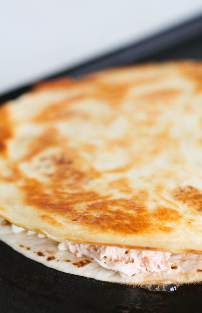 Quesadilla cooked in a skillet
