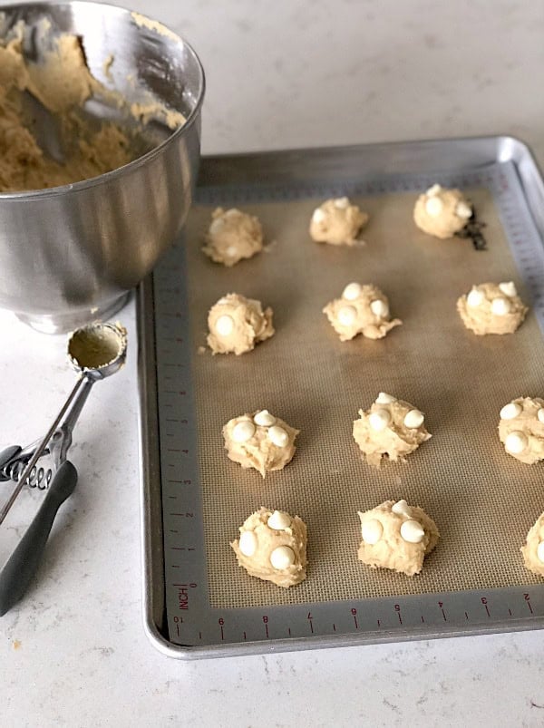 Banana Cream Pudding Cookie dough on a baking sheet