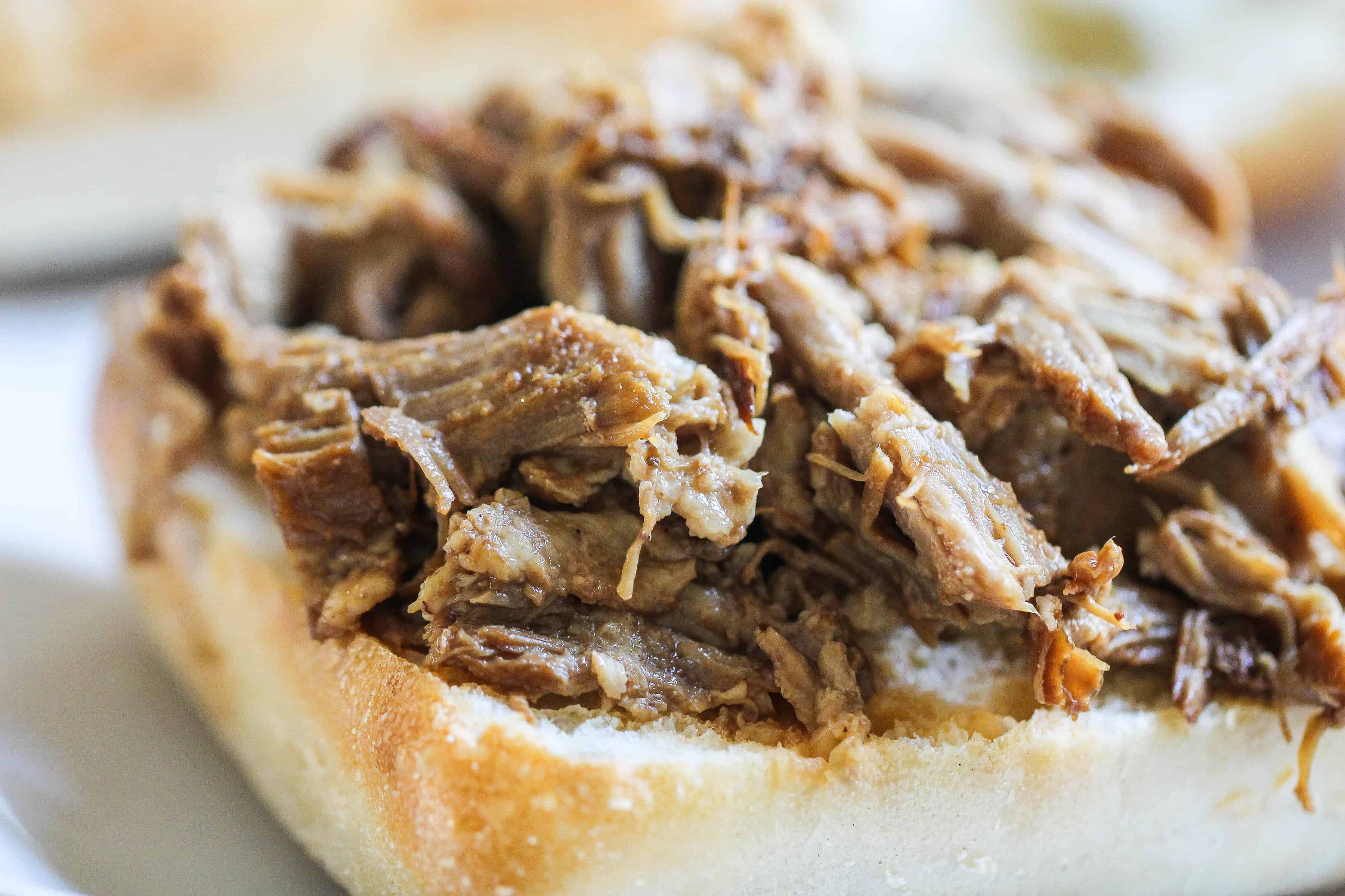 Instant Pot Dr. Pepper Pulled Pork on bun