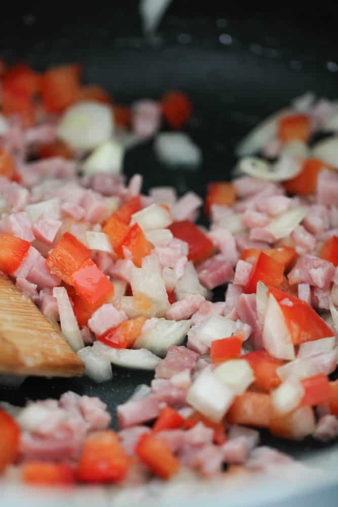 Veggies and peppers in a pan