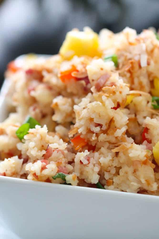 Fluffy Hawaiian Luau Fried Rice in a bowl