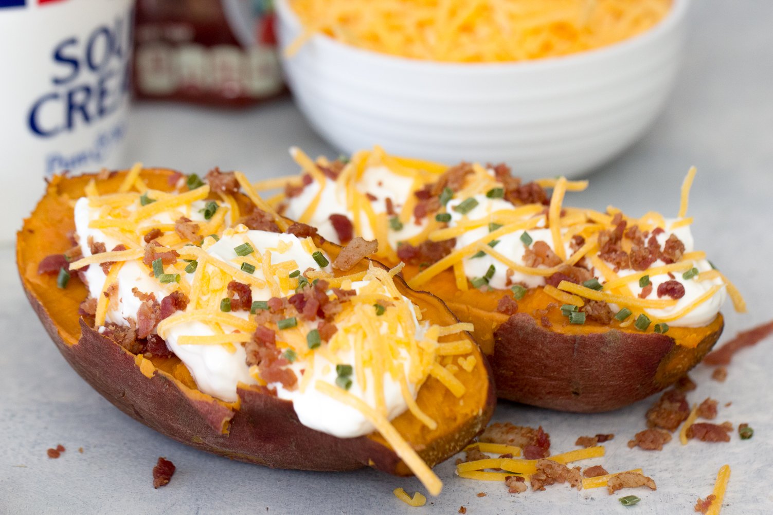 Baked Sweet Potatoes loaded with toppings