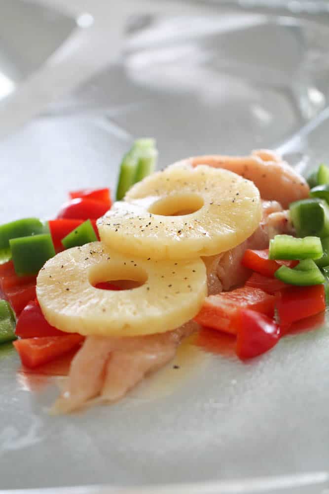 Uncooked Pineapple BBQ Chicken Foil Pack Dinners