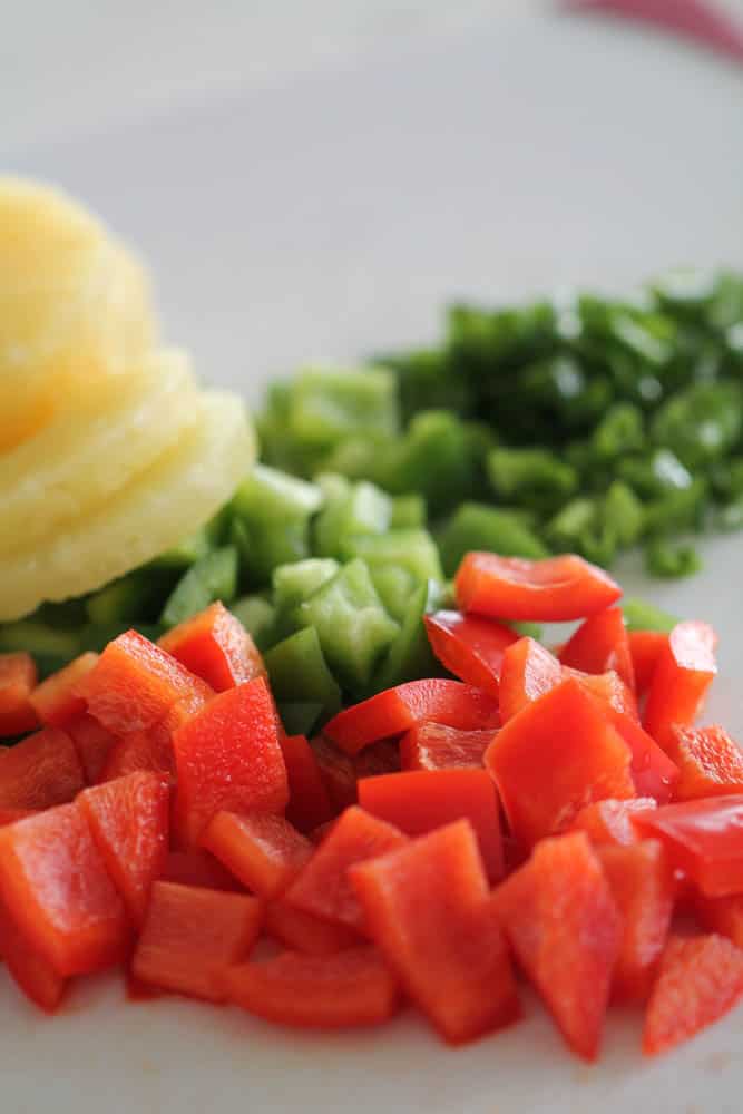 Chopped Red and Green Bell Peppers for Foil Dinner