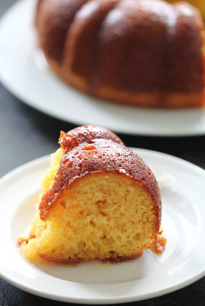 Slice of Citrus Glazed Bundt Cake on a plate