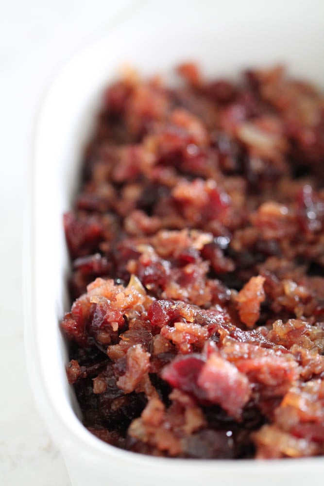 Cranberry bacon jam in container