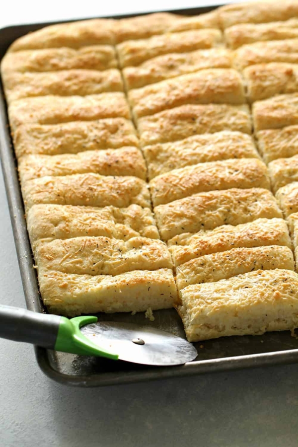 Sheet Pan Garlic Breadsticks on a sheet pan.