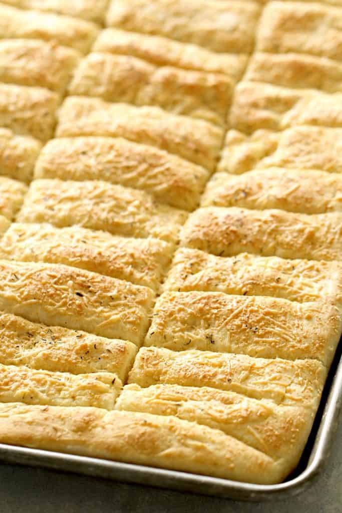 Sheet Pan Garlic Breadsticks on a sheet pan.