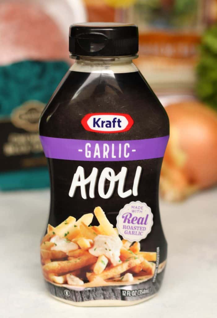 A bottle of Garlic Aioli sauce.