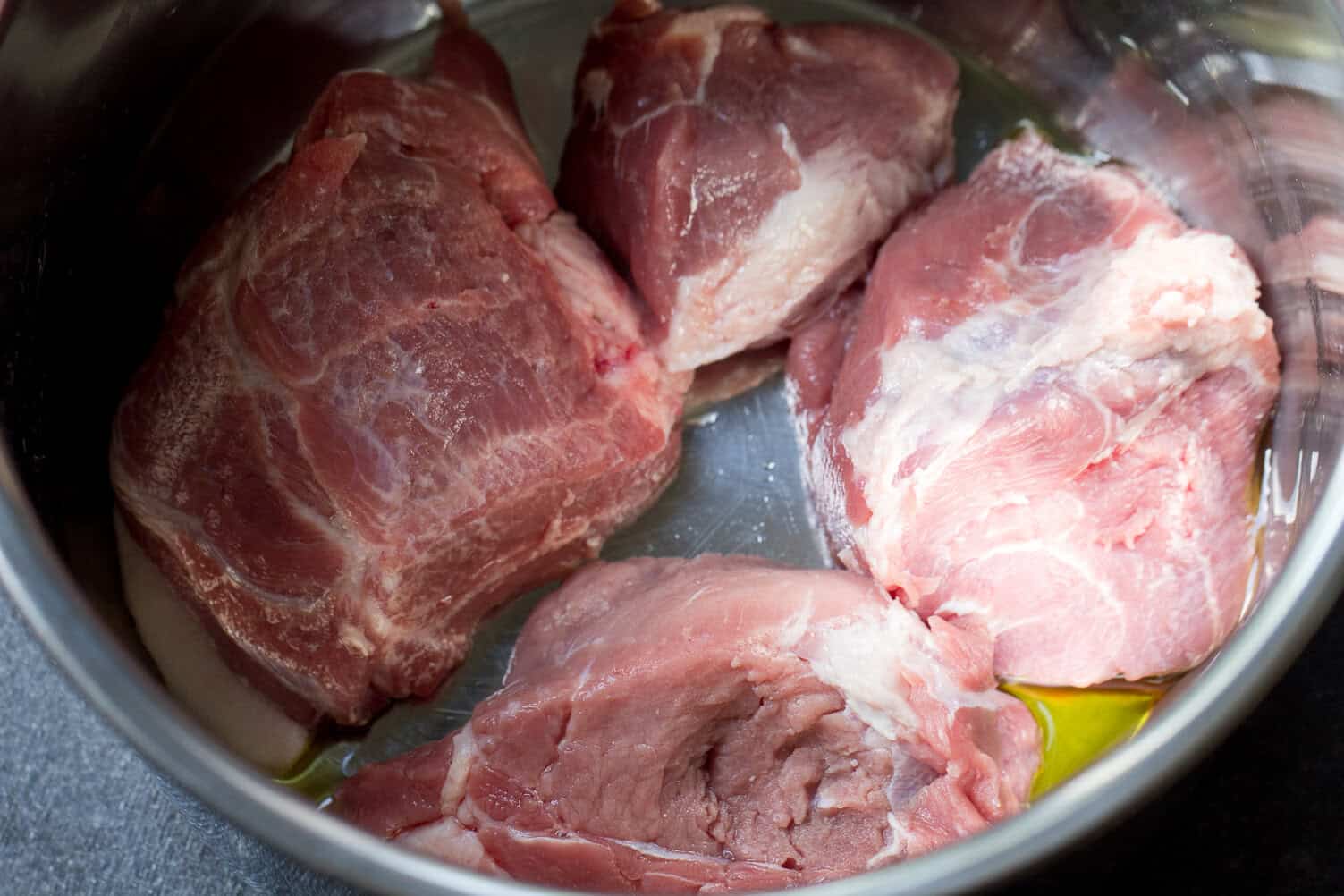 Pork Roast cut into chunks, placed inside of the Instant Pot