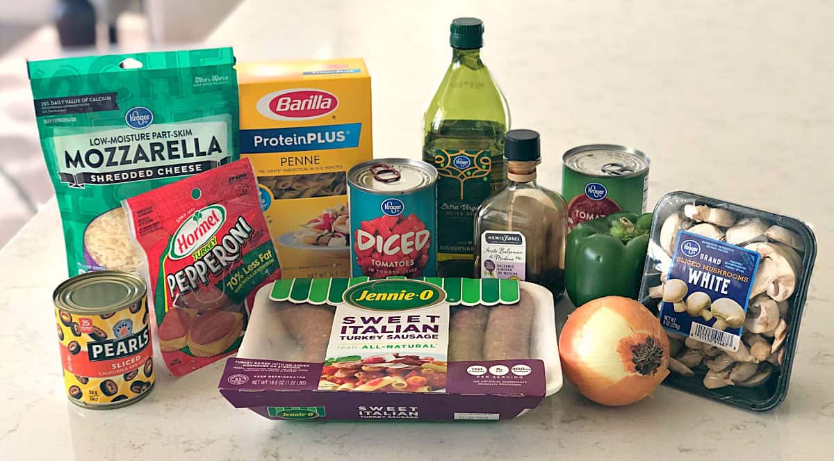 Ingredients needed for Pizza Pasta Casserole