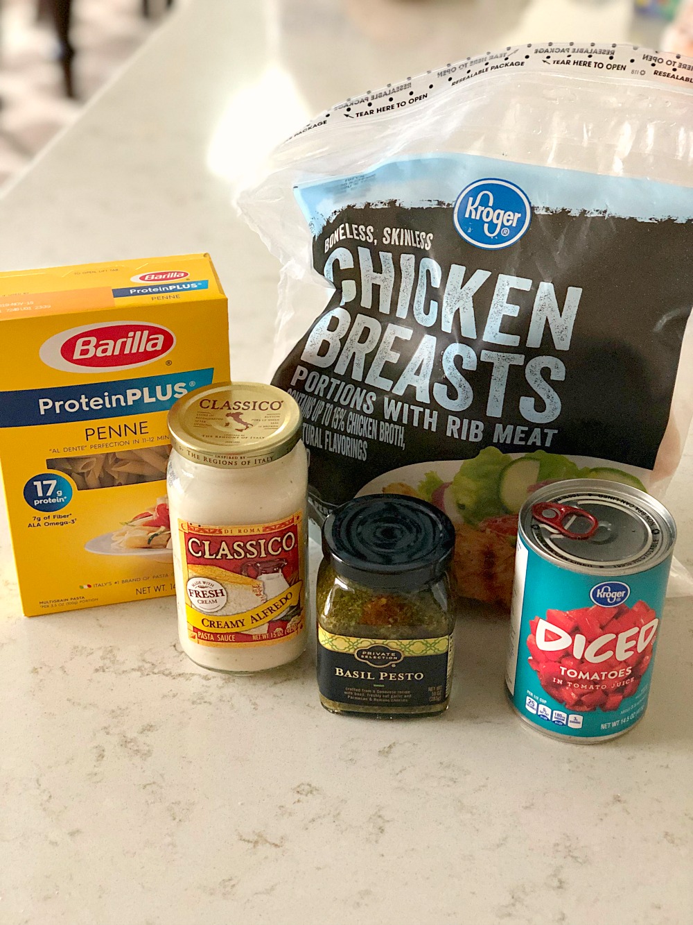 Ingredients for Slow Cooker Alfredo Pesto Chicken and Pasta
