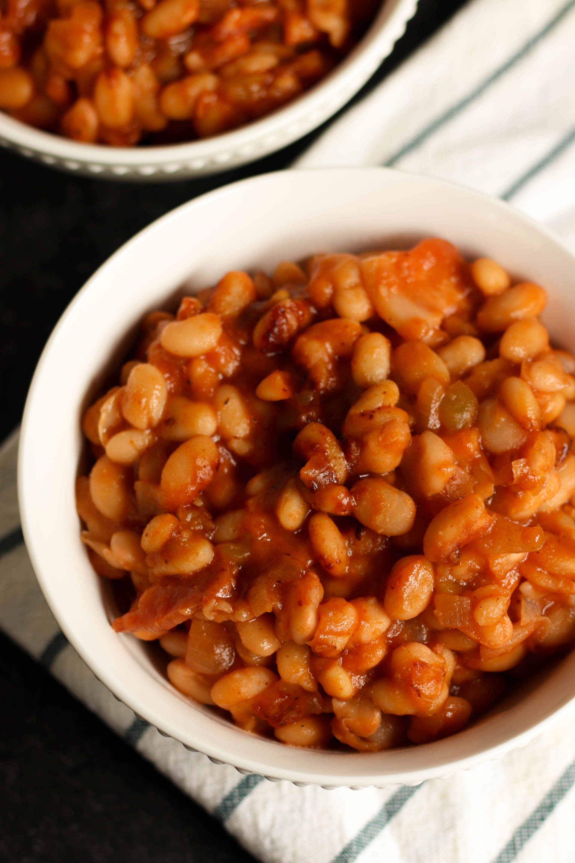 Instant Pot Sweet and Spicy BBQ Beans in a white bowl