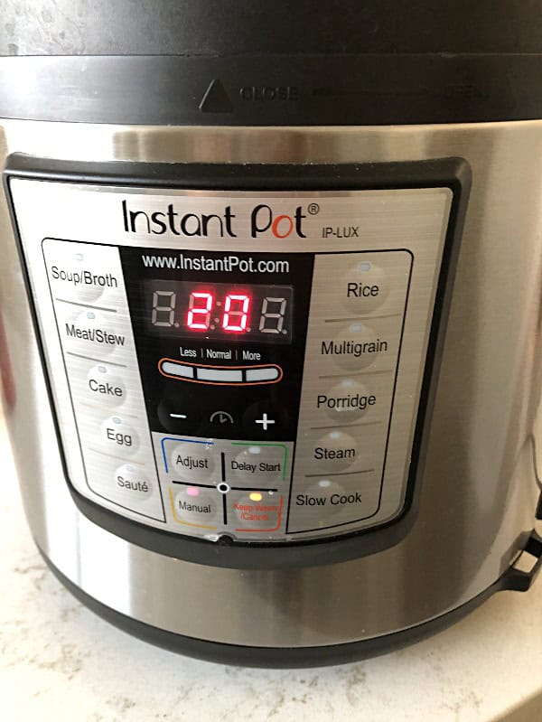 instant pot timer set for 20 minutes