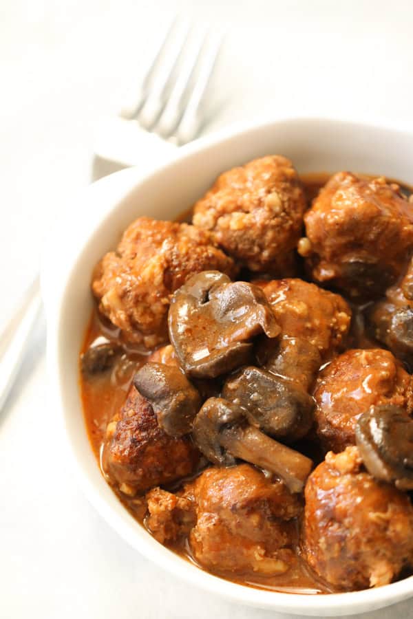 Salisbury Steak Meatballs in a white bowl