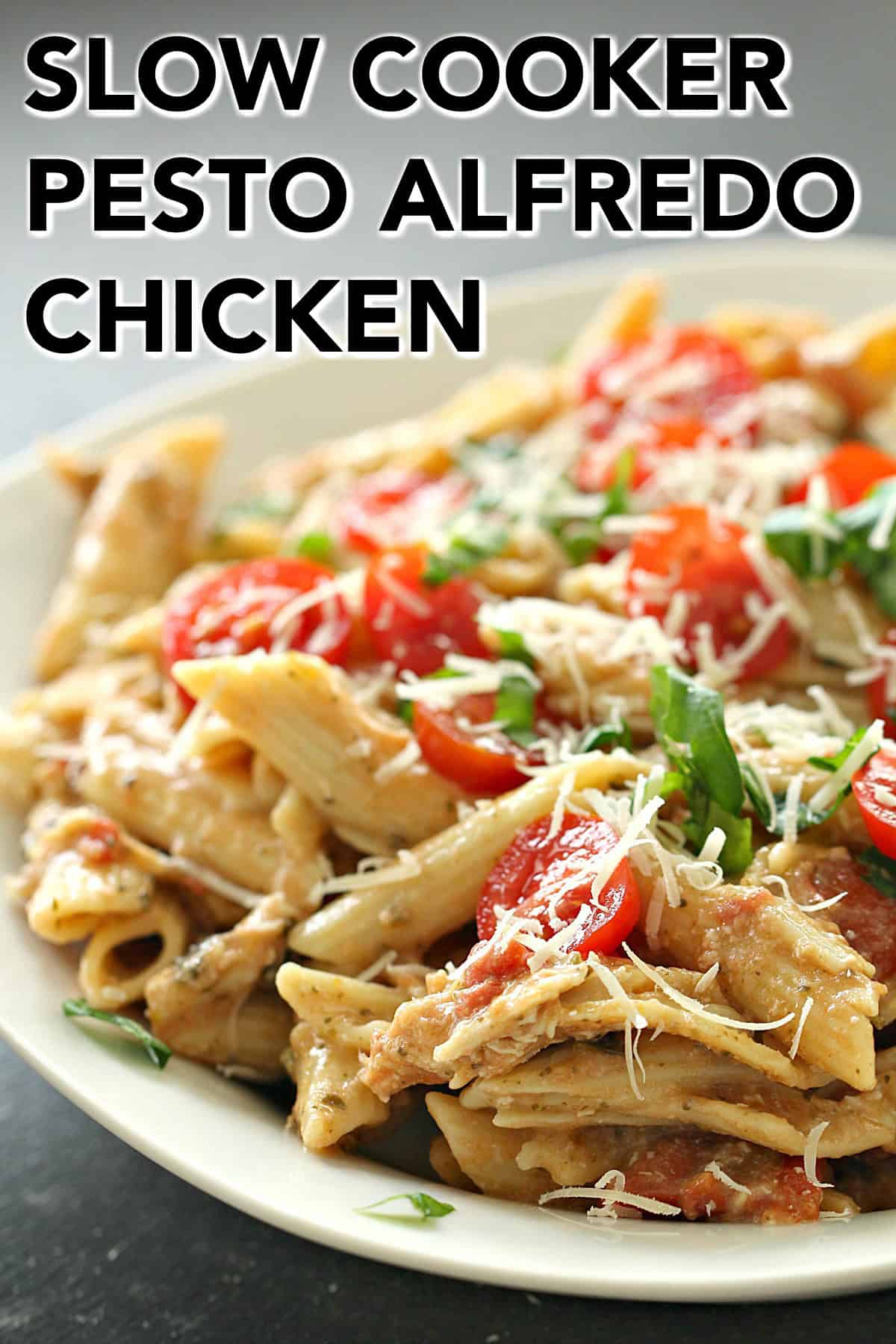 Slow Cooker Alfredo Pesto Chicken and Pasta
