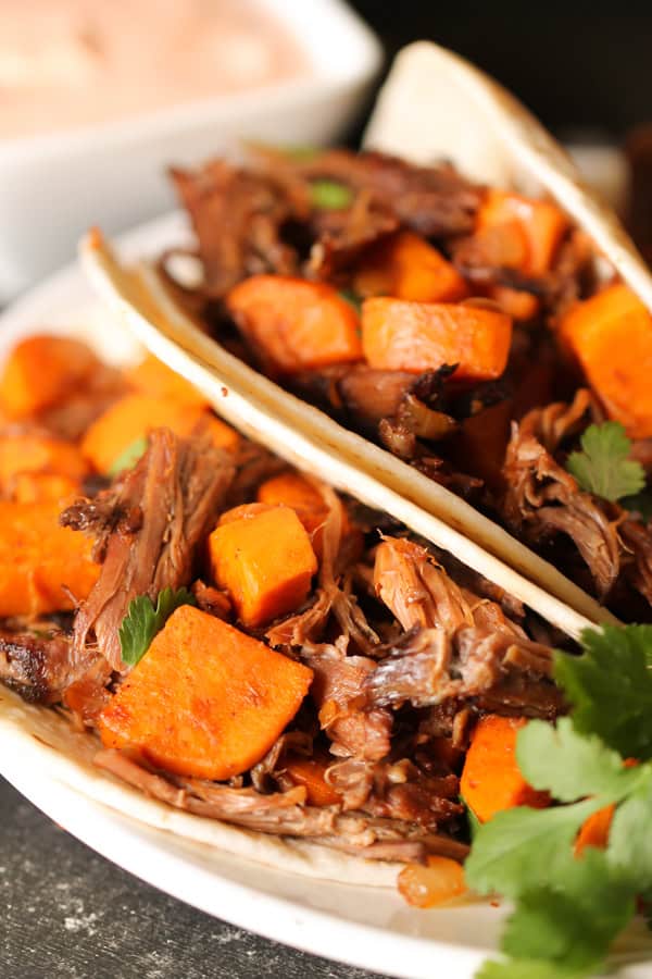 Shredded Beef and Sweet Potato Tacos