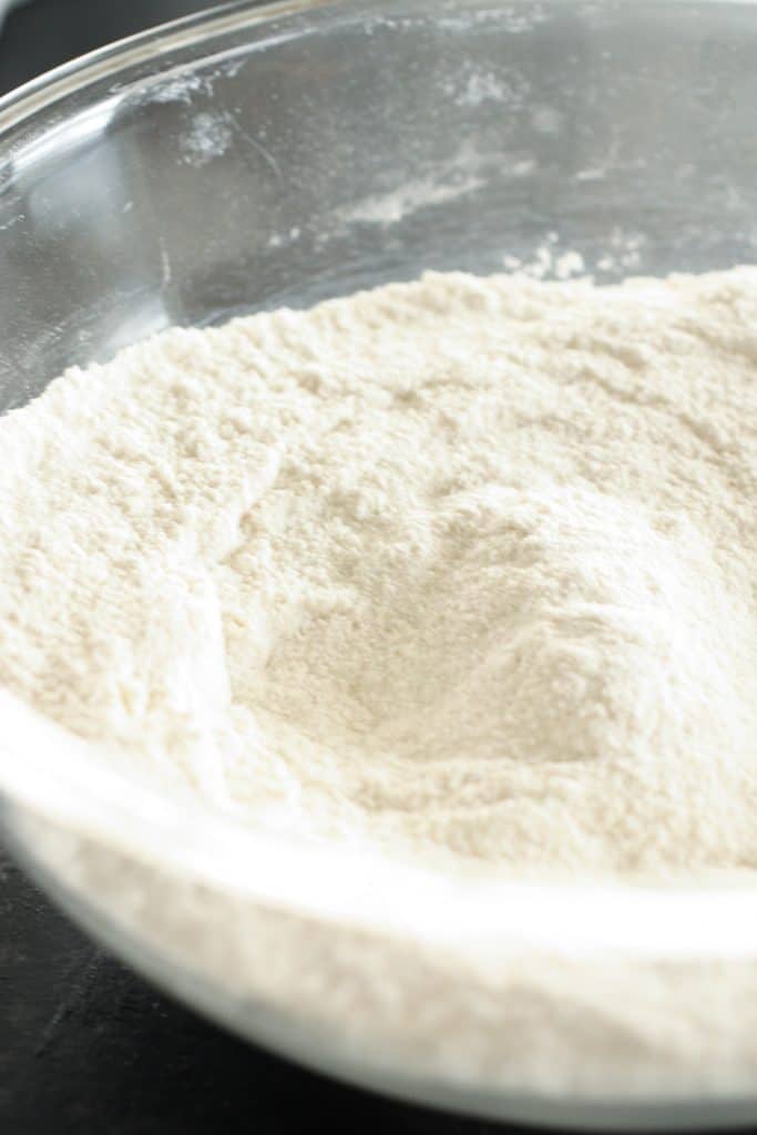 A mixing bowl of flour.
