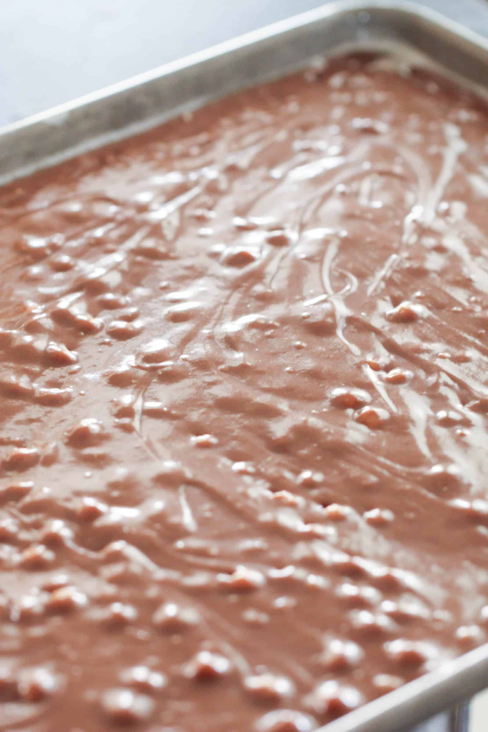 Batter poured into sheet cake pan