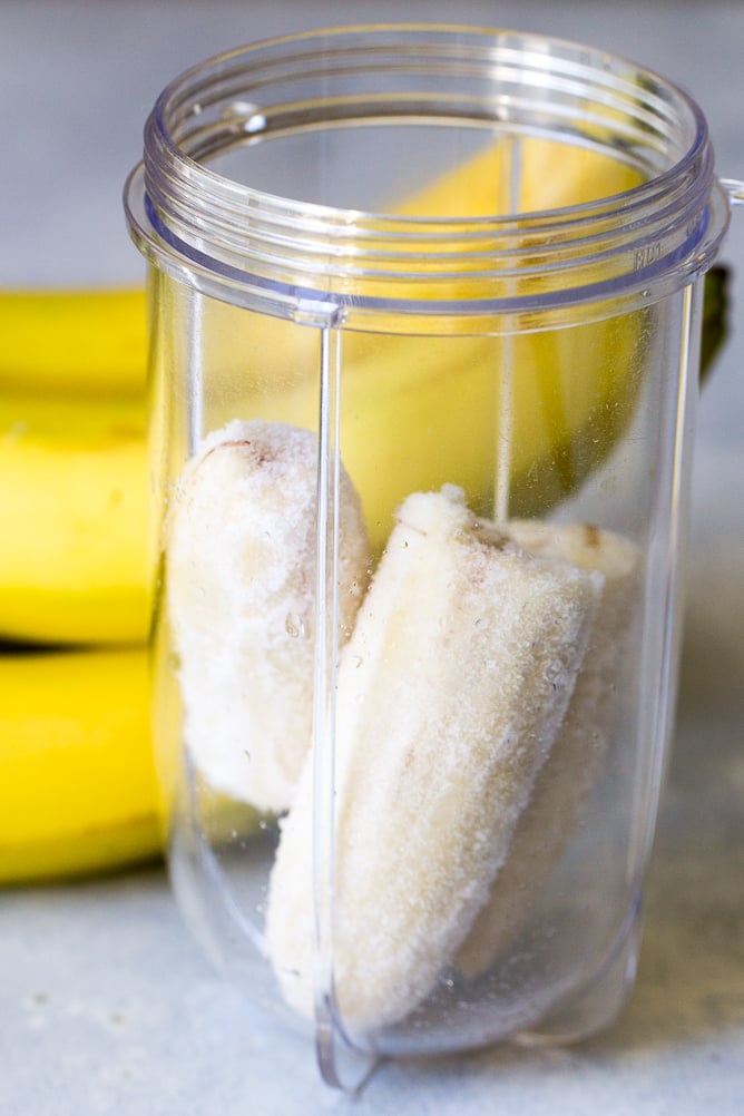 Frozen banana in magic bullet glass