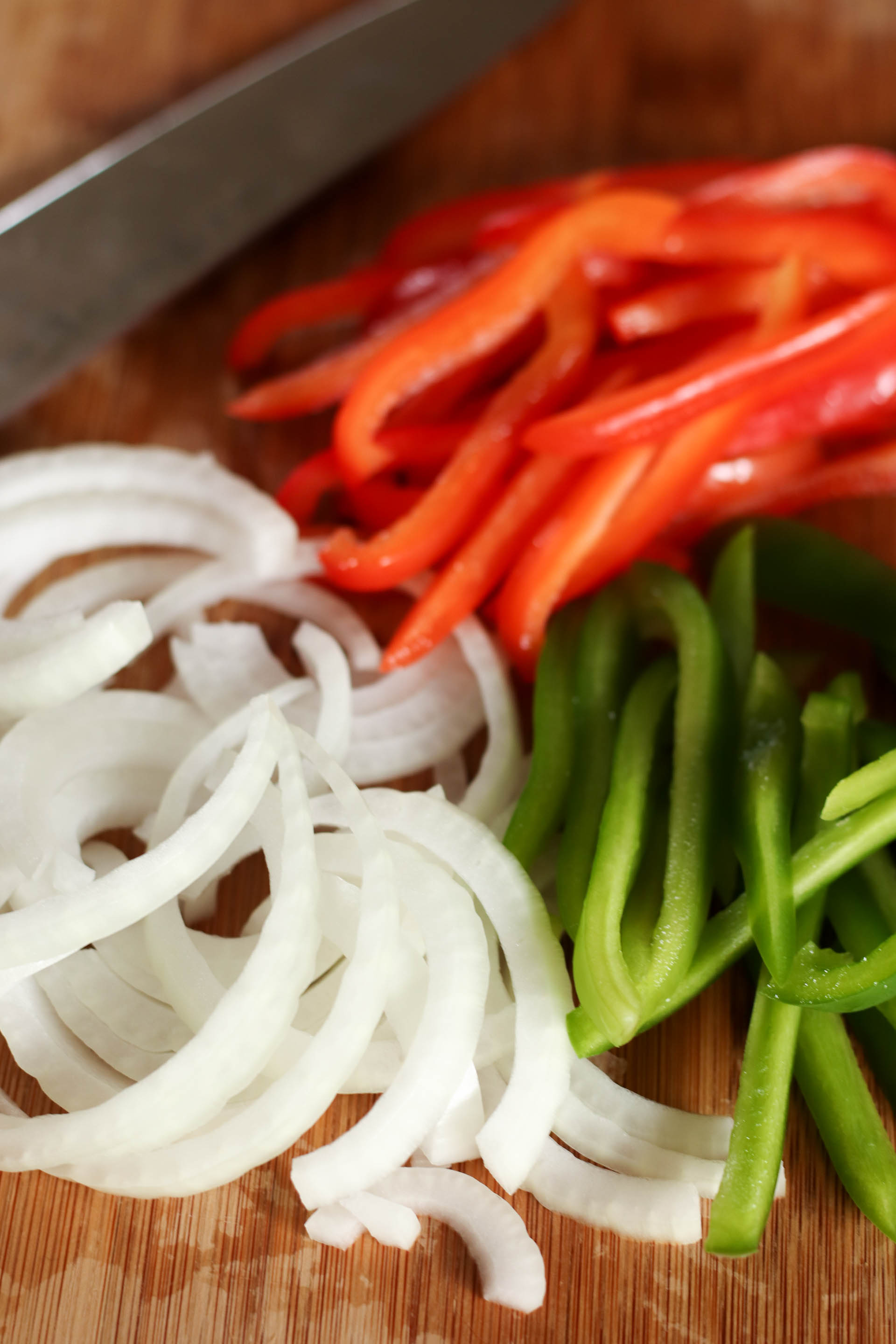 Sliced onions and peppers