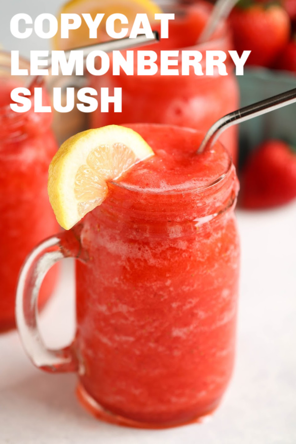 Copycat Lemonberry Slush in glass jar with handle