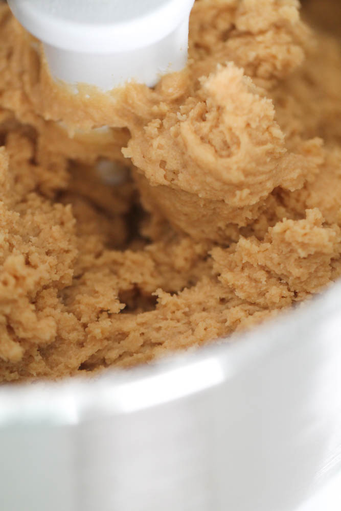 Perfect Peanut Butter Cookie dough in a stand mixer