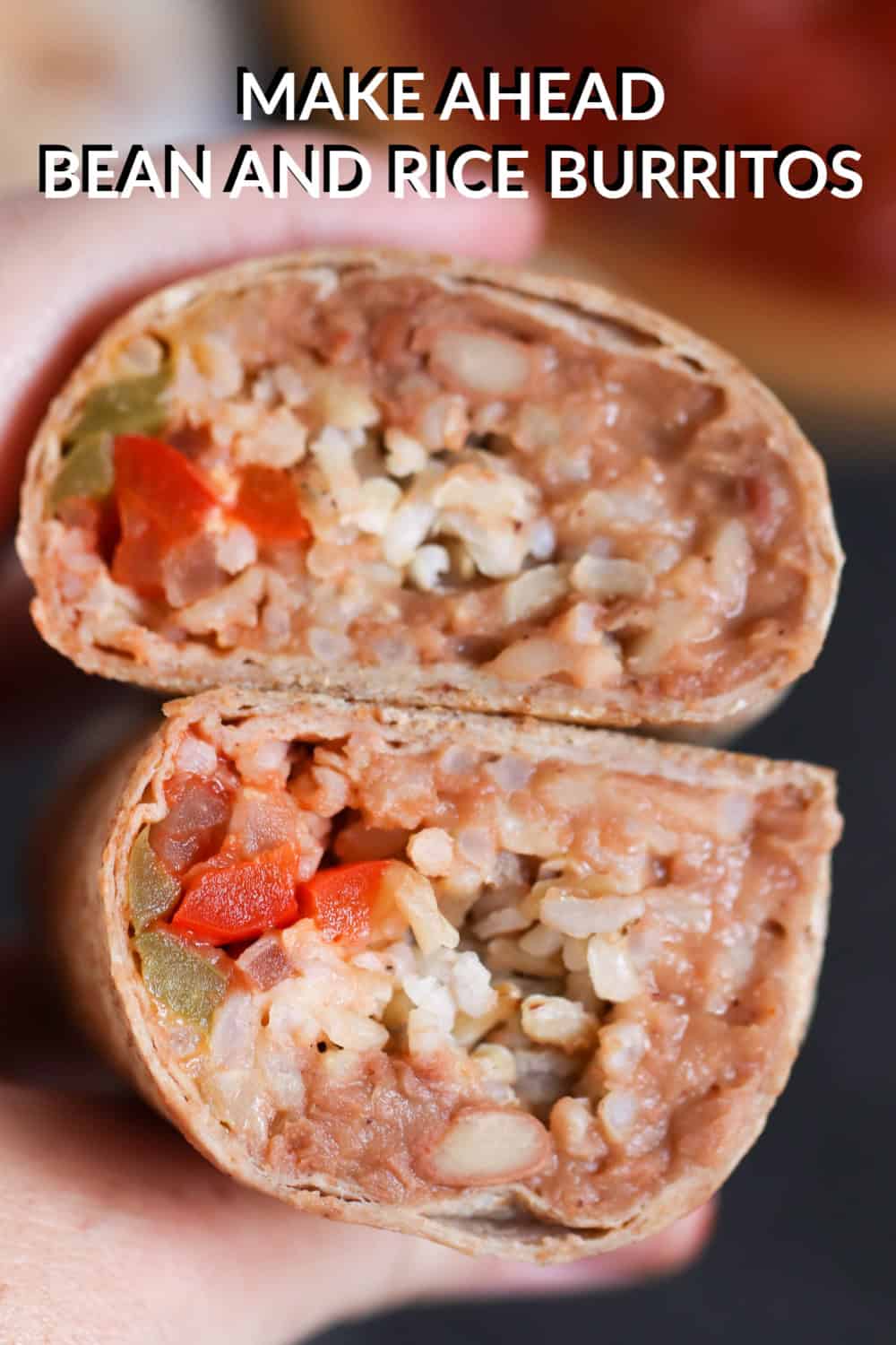 Bean and Rice Burritos cut in half